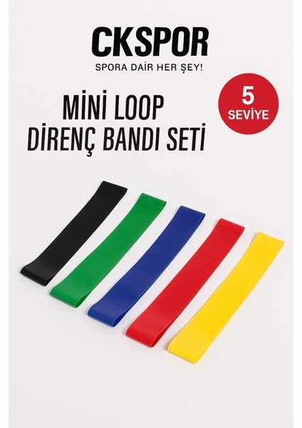 5'li Direnç Bandı Egzersiz Seti Mini Loop Band Aerobik Egzersiz Lastiği Farklı Renk ve Seviye