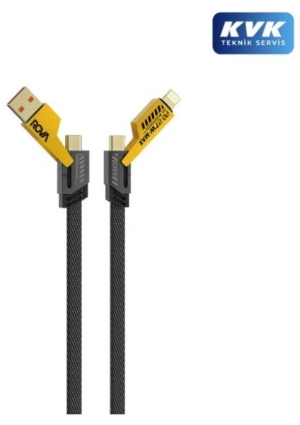 RV-KB221 4in1 Arada Dönüştürücülü Örgülü Şarj ve Veri Kablosu – Usb/type-C/lightning 65W Pd Hızlı Şarj
