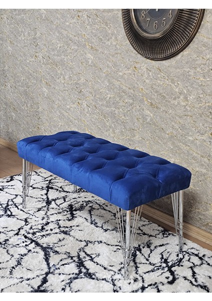 Krom Tel Ayaklı 90 cm Puf Bench - Puf - Bench - Kasalı Oturak - Oturak - Yatak Ucu Puf Mavi Renk 90 x 40 Boyut/ebat fırsatları