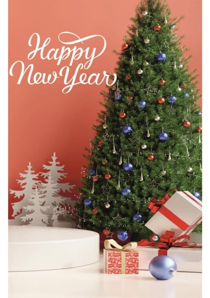 Happy New Year Temalı Vitrin Cam Sticker Dekorasyon 90 x 50 Model 3 Beyaz fırsatları