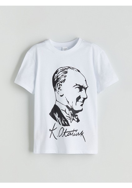Yeni Sezon Bisiklet Yaka Atatürk Baskılı Erkek Çocuk Tişört