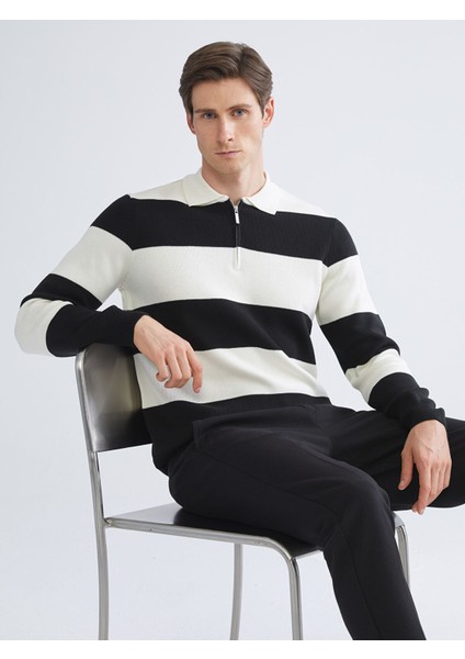 Yeni Sezon Polo Yaka Çizgili Erkek Triko Kazak