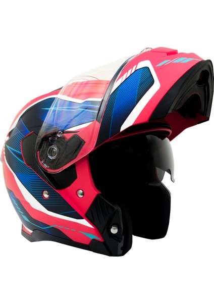 Gp My Helmet MKS002-RBW Güneş Vizörlü Şeffaf Çene Açılır Motosiklet Kaskı Xxl modelleri