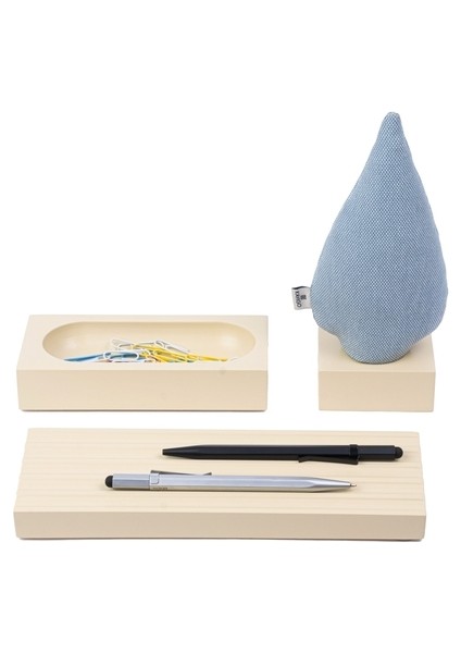 Kayigo Woody Krem Üçlü Ofis Seti - Mavi Ladin