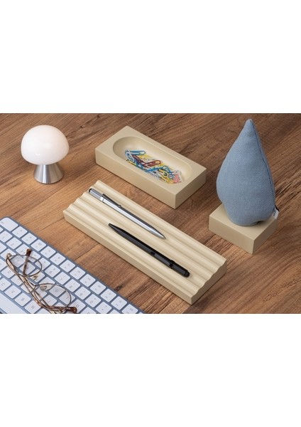 Kayigo Woody Krem Üçlü Ofis Seti - Mavi Ladin modelleri