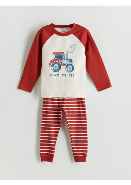 Yeni Sezon Bisiklet Yaka Baskılı Erkek Bebek Pijama Takım