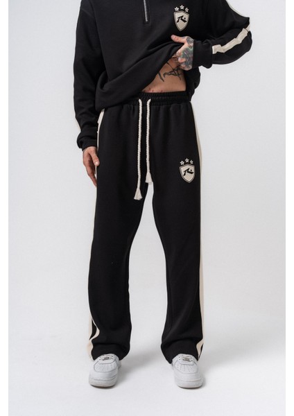 Erkek Şerit Detaylı Modal Baggy Eşofman Altı Siyah