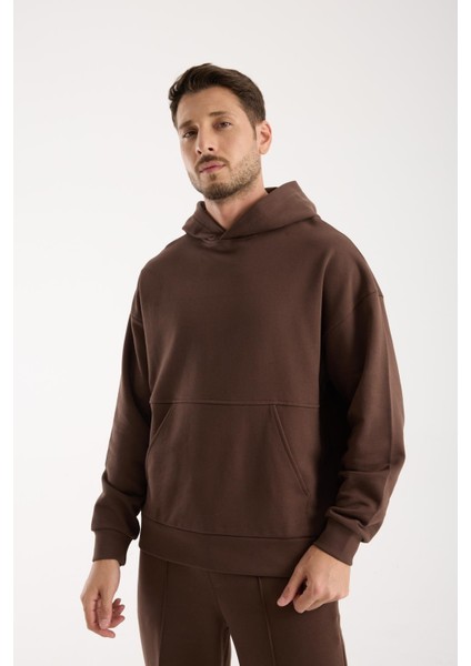 %100 Pamuk Premium Kalite Oversize Kapüşonlu Sweatshirt - Kanguru Cepli Hoodie