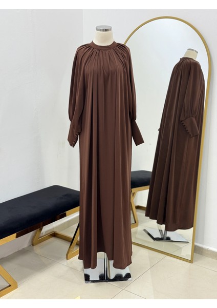 Acı Kahve Reglan Kol Büzgülü Elbise 5072 fiyatları