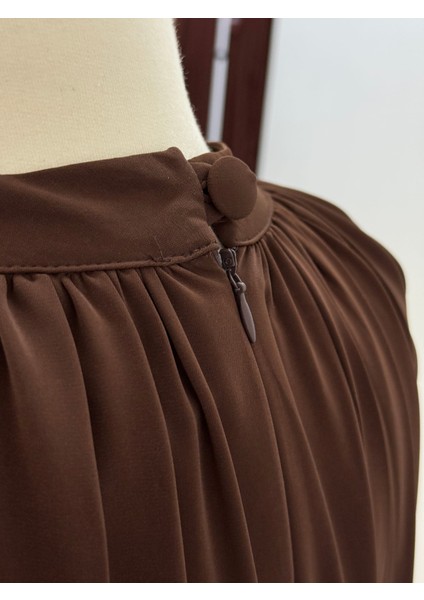 Acı Kahve Reglan Kol Büzgülü Elbise 5072 modelleri