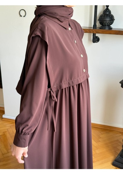 Acı Kahve Yelekli Medine Ipeği Elbise 5065 modelleri