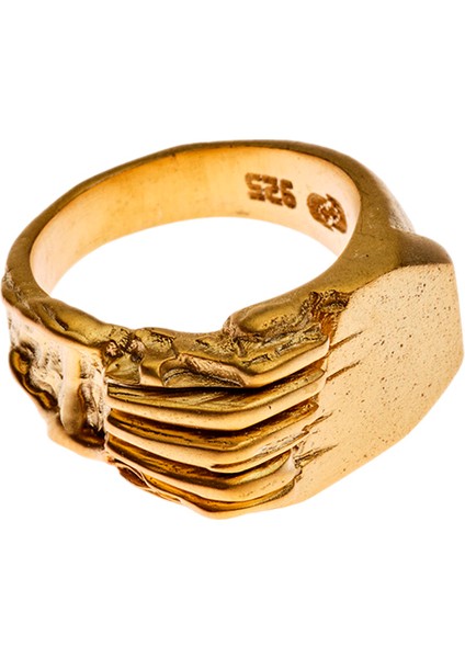 Garry 925 Ayar Gümüş 18 Ayar Altın Kaplama Erkek Yüzük