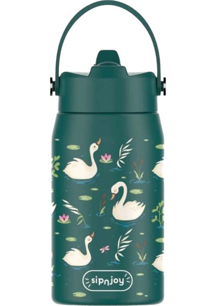 Lil'straw Swan Harmony Yeşil Çelik Çocuk Su Termosu 420 ml