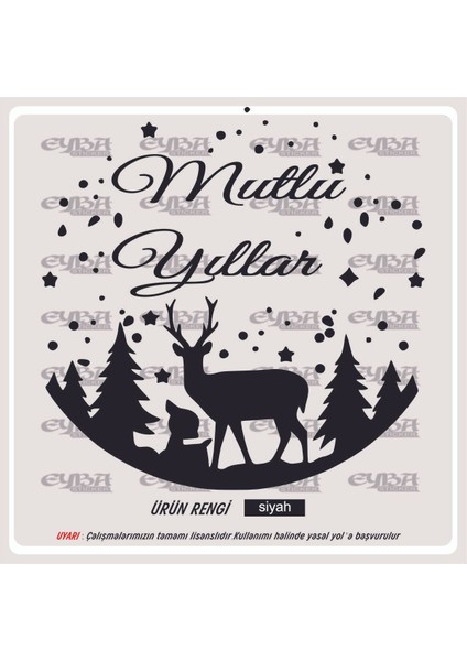 Mutlu Yıllar Geyikler Yılbaşı Sticker - Yapıştırma - Etiket - Karavan - Araç Sticker