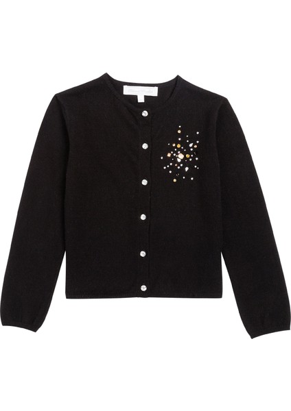 Siyah Taş Nakışlı Kız Çocuk Hırka