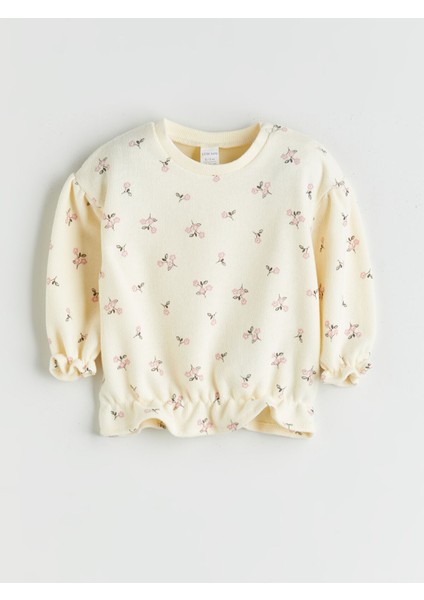 Yeni Sezon Bisiklet Yaka Çiçekli Kız Bebek Sweatshirt ve Tayt 2'li modelleri