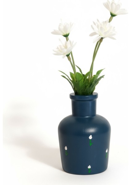 Koyu Petrol Mavisi Küçük Lale Desenli Dekoratif Vazo 10 cm x 6,5 cm modelleri