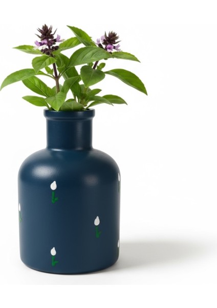 Koyu Petrol Mavisi Küçük Lale Desenli Dekoratif Vazo 10 cm x 6,5 cm indirimleri