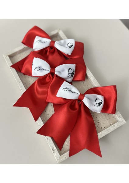 Atatürk Imzalı Kırmızı Kız Çocuk Fiyonklu Toka