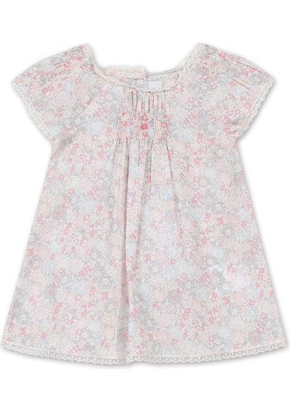 Renkli Desenli Kısa Kollu Kız Bebek Elbise