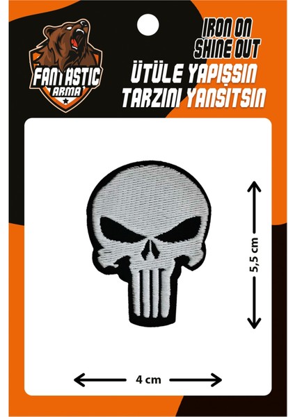 10'lu Paket Ütü ile Yapışan Dokuma Arma Patch Yama Kurukafa Modeli