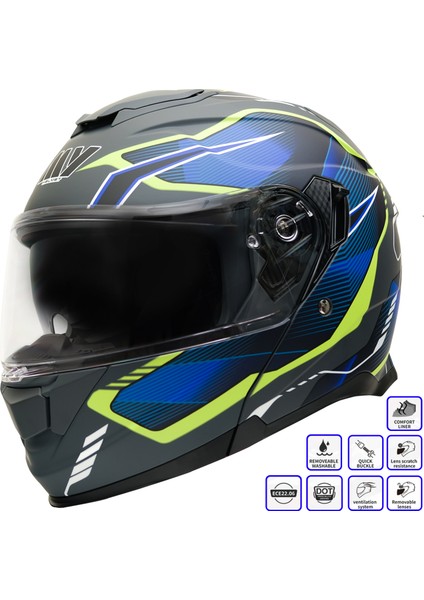 Gp My Helmet MKS002-EGBY Güneş Vizörlü Şeffaf Çene Açılır Motosiklet Kaskı M