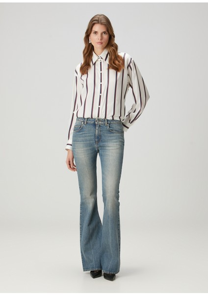 Kırık Beyaz Çizgili Ipek Gömlek fiyatları