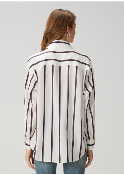 Kırık Beyaz Çizgili Ipek Gömlek fırsatları