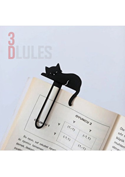 Siyah 3D Baskı Uyuyan Kedi Kitap Ayracı 1 Adet 10 cm Uzunluğunda