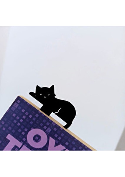 Siyah 3D Baskı Uyuyan Kedi Kitap Ayracı 1 Adet 10 cm Uzunluğunda modelleri