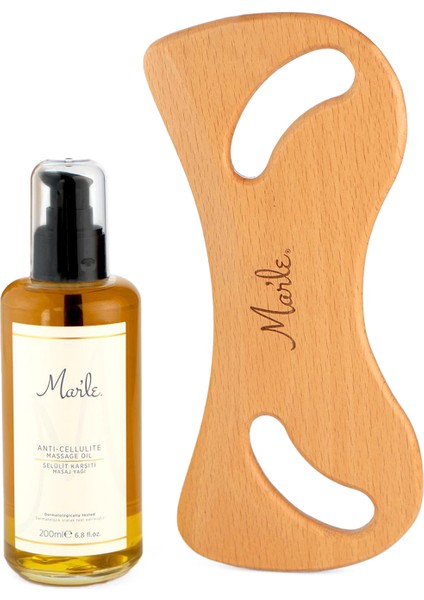 Selülit Karşıtı Masaj Yağı 200 ml ve Selülit Giderici Ahşap Masaj Aleti 2’li Bakım Seti