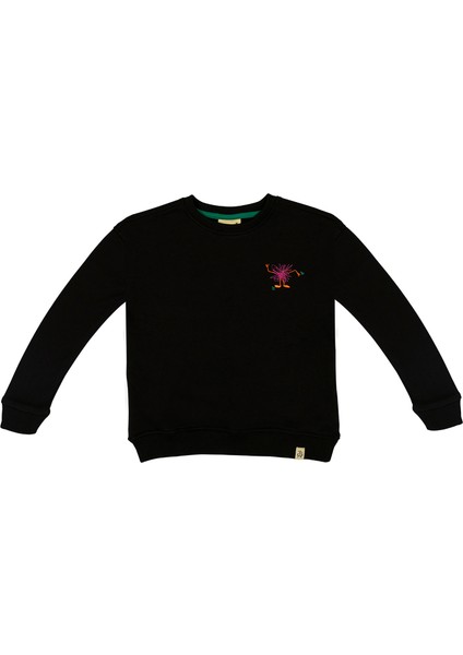 Funny Pink Monster Nakışlı Siyah Uzun Kollu Erkek Çocuk Sweatshirt