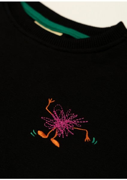 Funny Pink Monster Nakışlı Siyah Uzun Kollu Erkek Çocuk Sweatshirt fiyatları