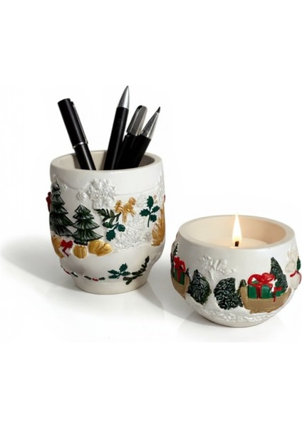 Yılbaşı Temalı Kabartma Desenli 2'li Dekoratif Yeni Yıl Seti modelleri