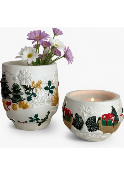 Yılbaşı Temalı Kabartma Desenli 2'li Dekoratif Yeni Yıl Seti indirimleri