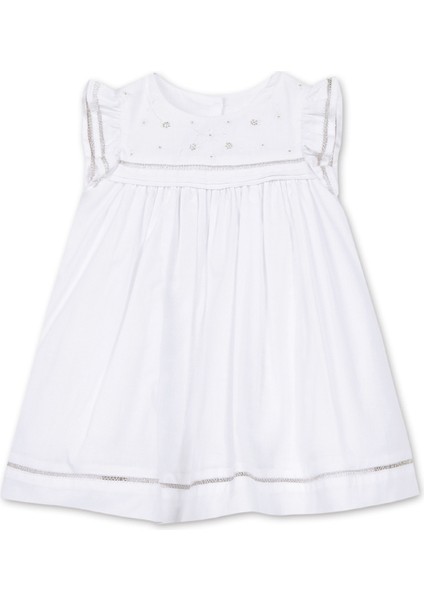Beyaz Fırfır Kollu Kız Bebek Elbise