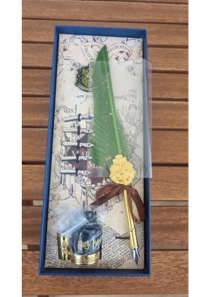 Harry Potter Baskılı Özel Tasarım Divit Hokka Seti Masaüstü Tüylü Divit Kalem Mürekkep Hediyelik Set