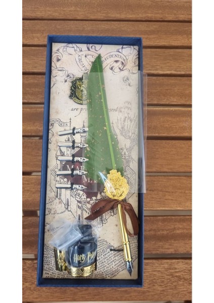 Harry Potter Baskılı Özel Tasarım Divit Hokka Seti Masaüstü Tüylü Divit Kalem Mürekkep Hediyelik Set modelleri