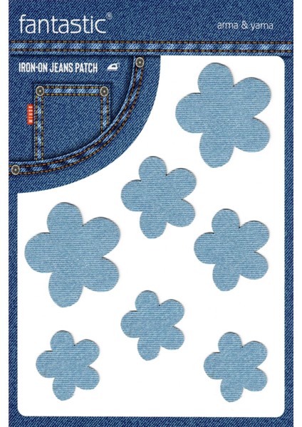 Ütü ile Yapışan Kot Arma Patch Kot Yaması, Denim, Jeans Onarım ve Dekoratif Amaçlı Çiçek (Buz Mavi)