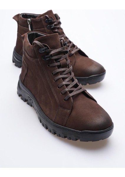 Erkek Hakiki Nubuk Deri Bot Fermuarlı Kahve Taymor