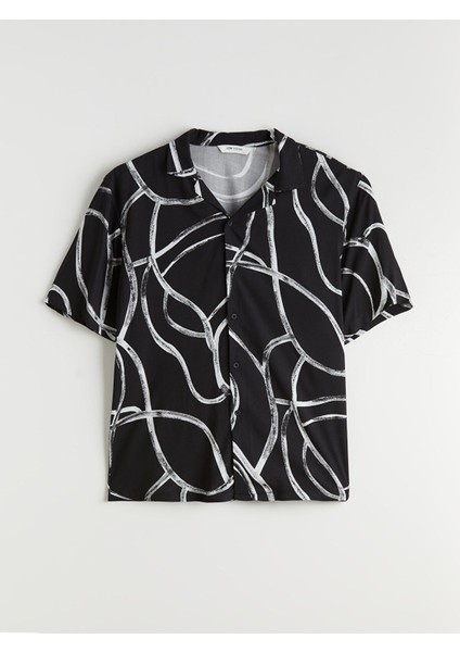 Yeni Sezon Regular Fit Resort Yaka Kısa Kollu Desenli Viskon Erkek Gömlek