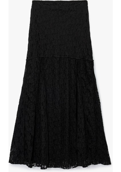 Slim Fit Dikiş Detaylı Midi Dantel Etek