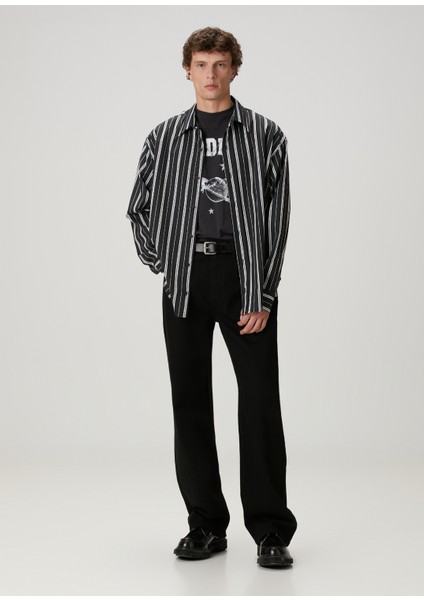 Siyah Çizgi Desenli Oversized Poplin Gömlek modelleri