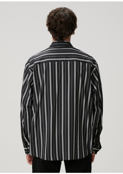Siyah Çizgi Desenli Oversized Poplin Gömlek indirimleri