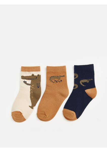Yeni Sezon Baskılı Erkek Bebek Soket Çorap 3'lü