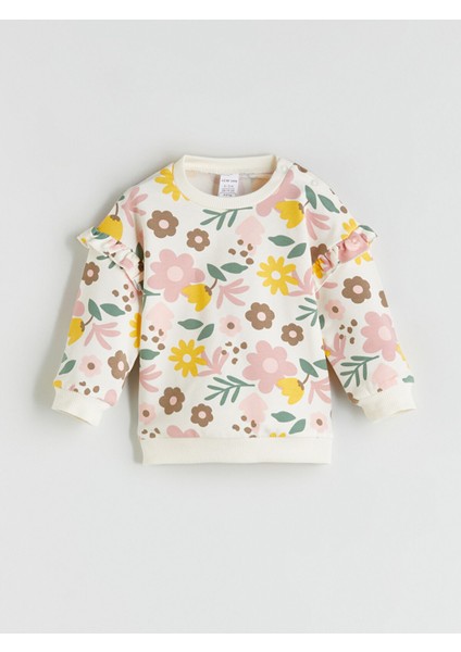 Yeni Sezon Bisiklet Yaka Çiçekli Kız Bebek Sweatshirt ve Tayt 2'li fiyatları