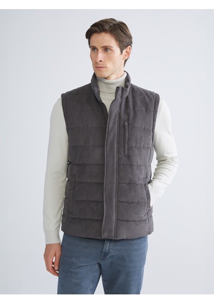 Yeni Sezon Standart Kalıp Dik Yaka Süet Erkek Yelek