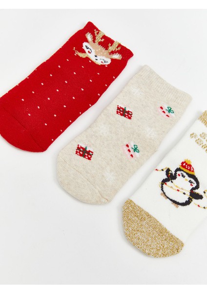 Yeni Sezon Yılbaşı Temalı Kız Bebek Soket Çorap 3'lü fiyatları