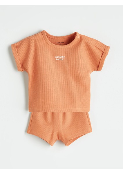 Yeni Sezon Bisiklet Yaka Baskılı Erkek Bebek Tişört ve Şort 2'li