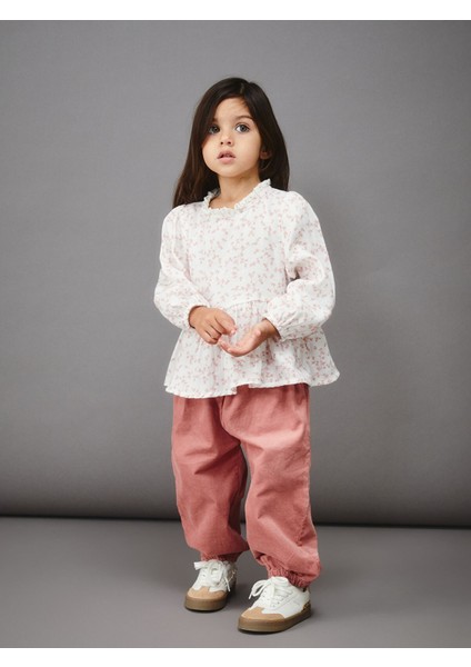 Yeni Sezon Bisiklet Yaka Çiçekli Kız Bebek Bluz ve Pantolon 2'li